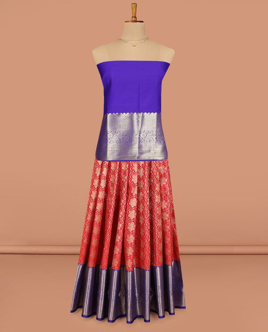 Red Art Silk Pavadai Material, Elevated with Jacquard Design, Contrast Traditional Zari Design Border, and a Contrast Blouse