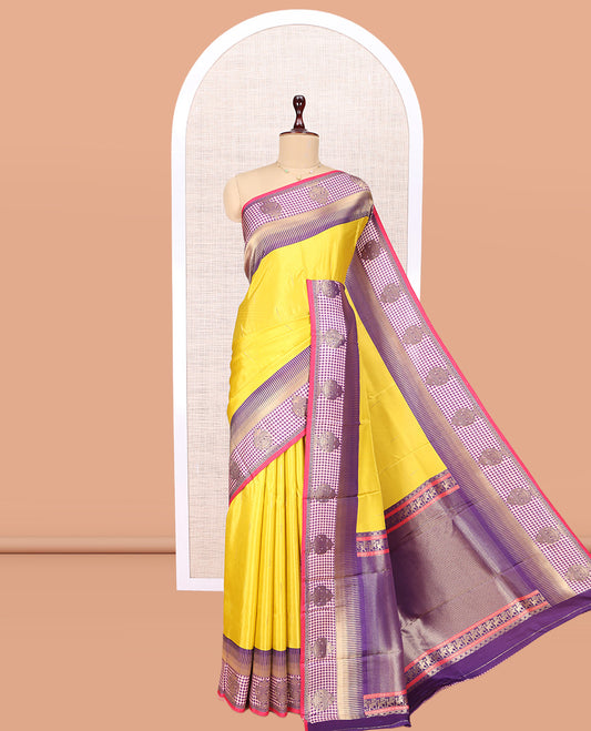 Mustard Raindrop Butta Semi-Mysore Silk Saree