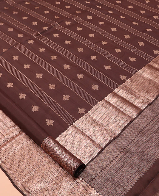 Brown Vasundhara Lite Silk Mix Saree, Elevated with Zari Butta and Stripes, a Thazampoo Rekku Traditional Border, Jaal Pallu, and a Matching Blouse