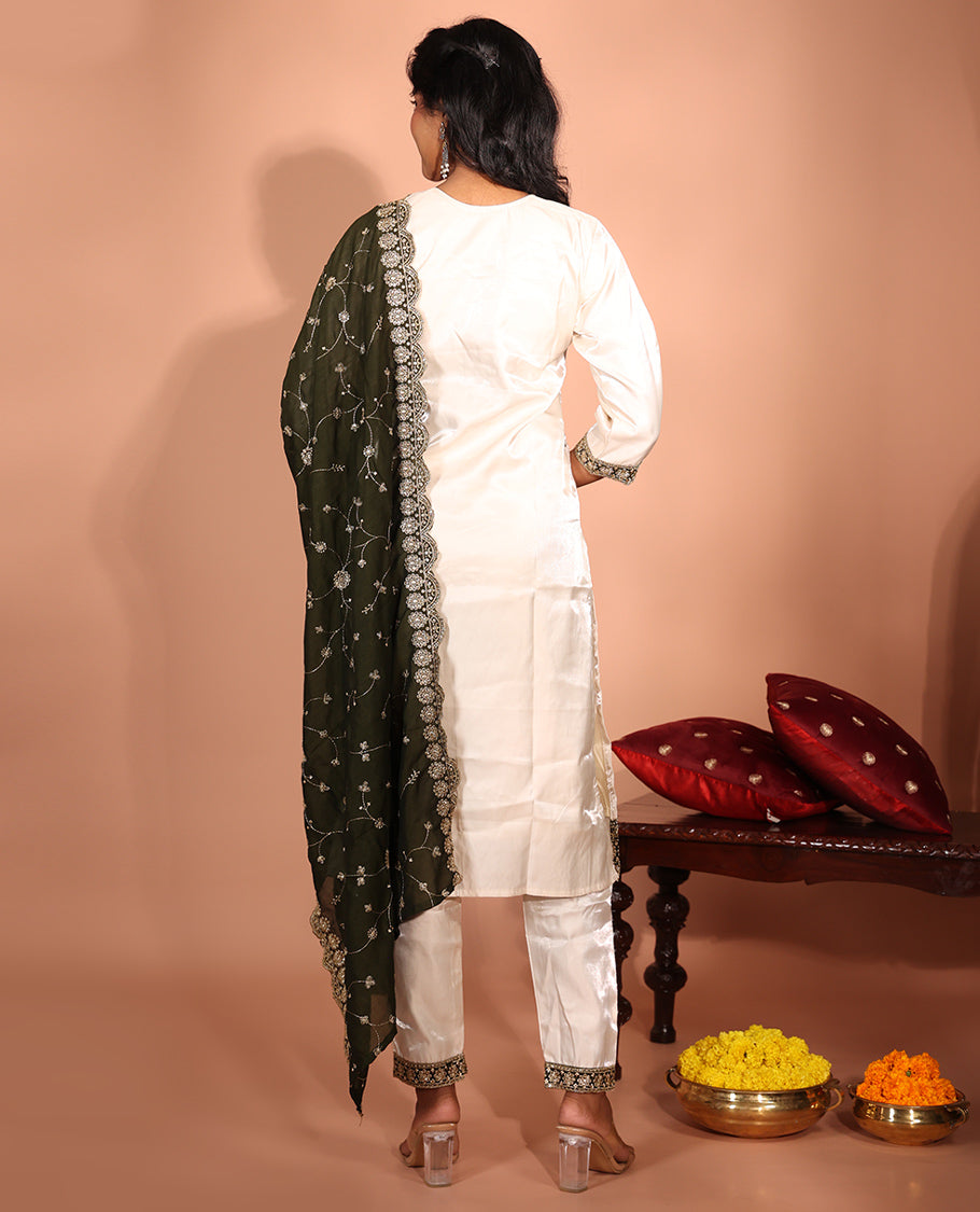 Cream Glass Embroidered Readymade Suit