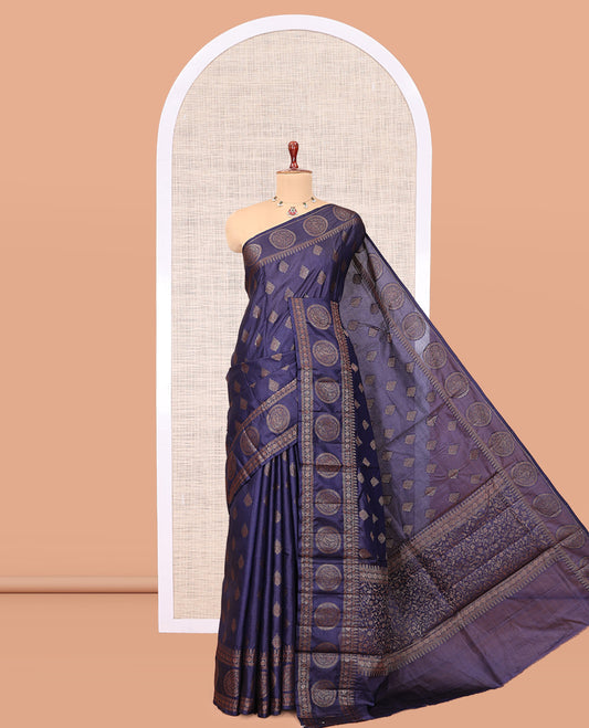 Blue Tussar Silk Saree
