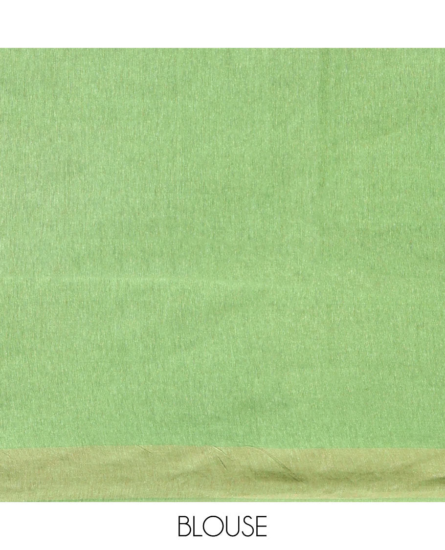 Green Heathered Tussar Silk Saree, a Subtle Border, a Gleaming Pallu, and a Matching Blouse