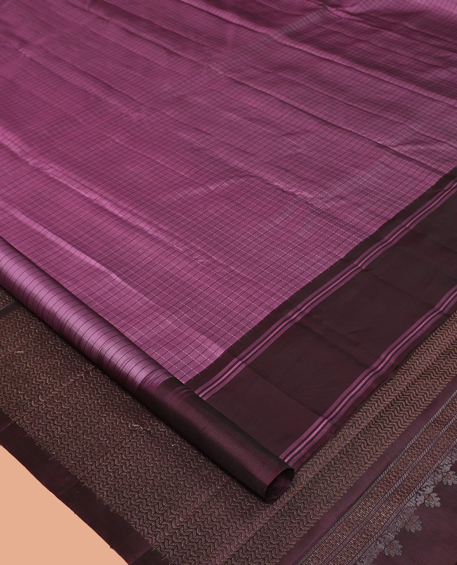 Pink-Brown Checked Mayuri Lite Silk Mix Saree, Contrast Bodi Border, Vanki Pallu, and Contrast Blouse