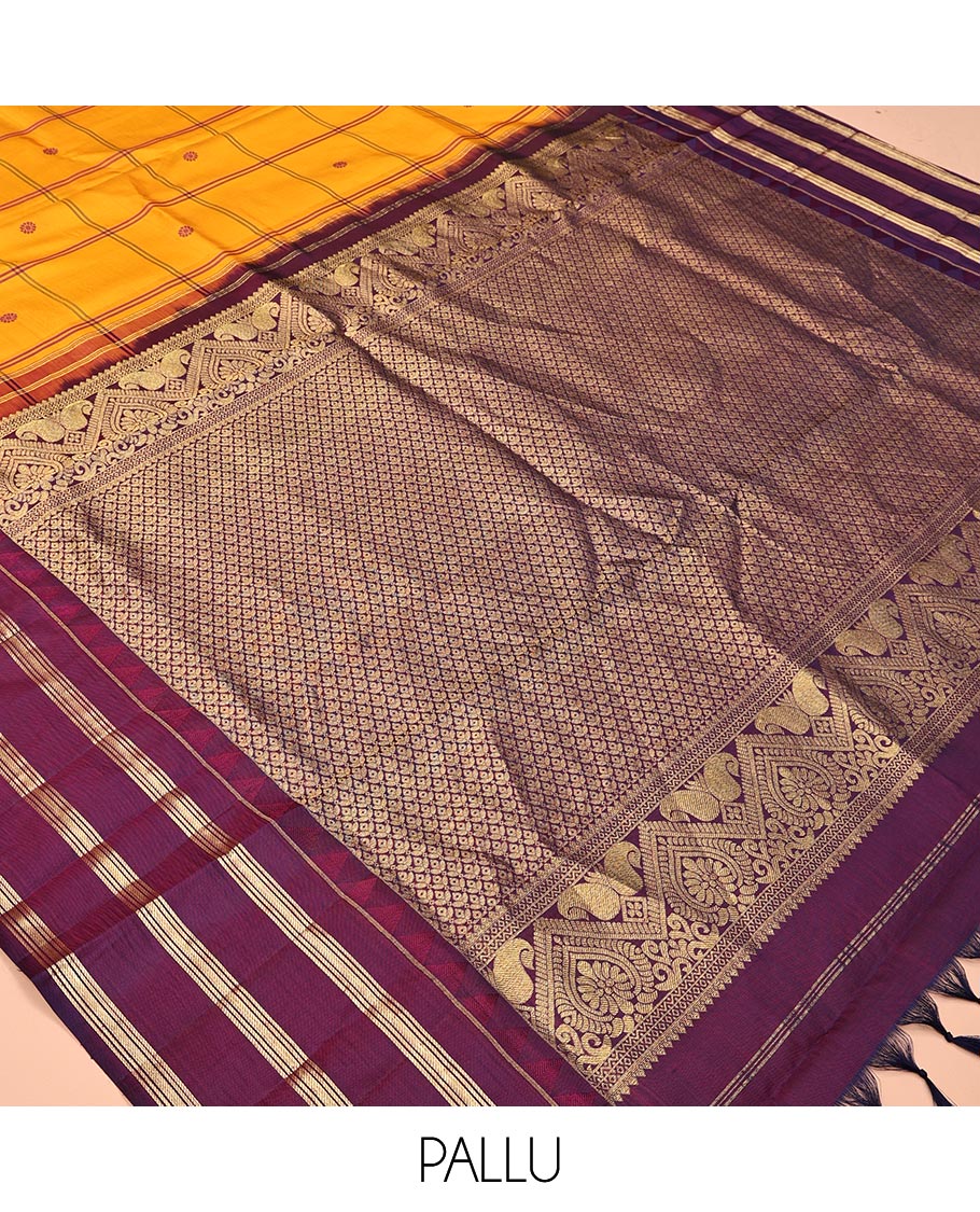 Mustard Checked Vasundhara Lite Silk Mix Saree,Contrast Temple Border,Grand Pallu,Contrast Blouse