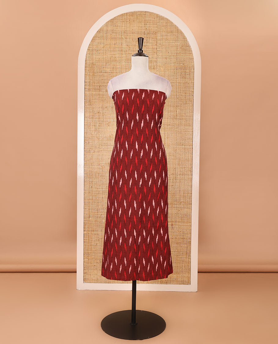 Maroon material chudidar set, unique motifs pure cotton pochampally ikkat top, contrast cream bottom & pure cotton pochampally ikkat dual-color dupatta