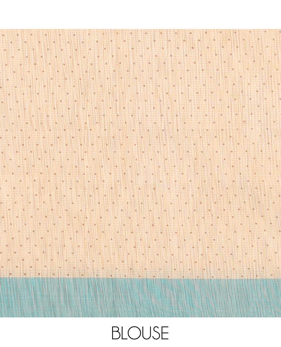 Cream-Rama Village Warli Printed Patola Cotton Saree, a Contrast Border, Contrast Pallu, and a Matching Blouse