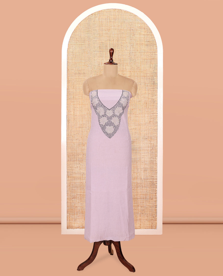 Lavender Mul Chanderi Material Chudiddar, Floral Embroidered Top, Plain Bottom, Embroidered Dupatta
