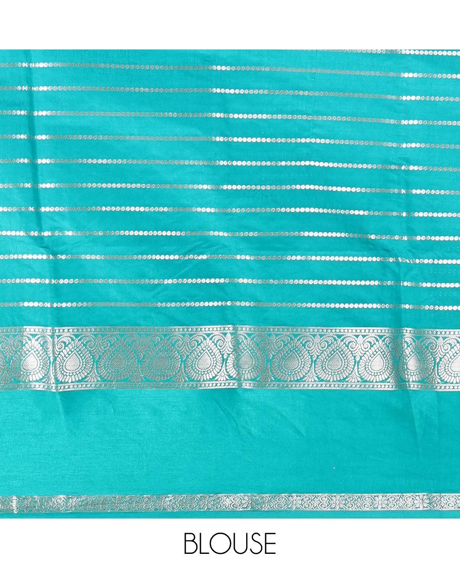 Green Assam Silk Saree, Opulently Embellished with Zari Stripes, Highlighted by a Traditional Zari Border, Zari Design Pallu, and a Matching Blouse