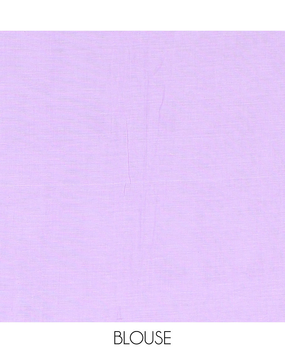 Borderless Lavender Khadi Mul Cotton Saree, Artfully Designed with Heart Motifs Embroidery Across Its Body, Pallu mirrors the Same Design, and Paired with a Matching Blouse