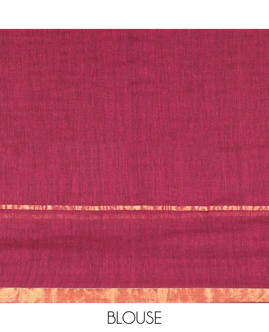 Purple Plain Khadi Mul Cotton Saree, Subtly Sparkled with Zari Border, Self-Pallu, and Paired with a Matching Blouse
