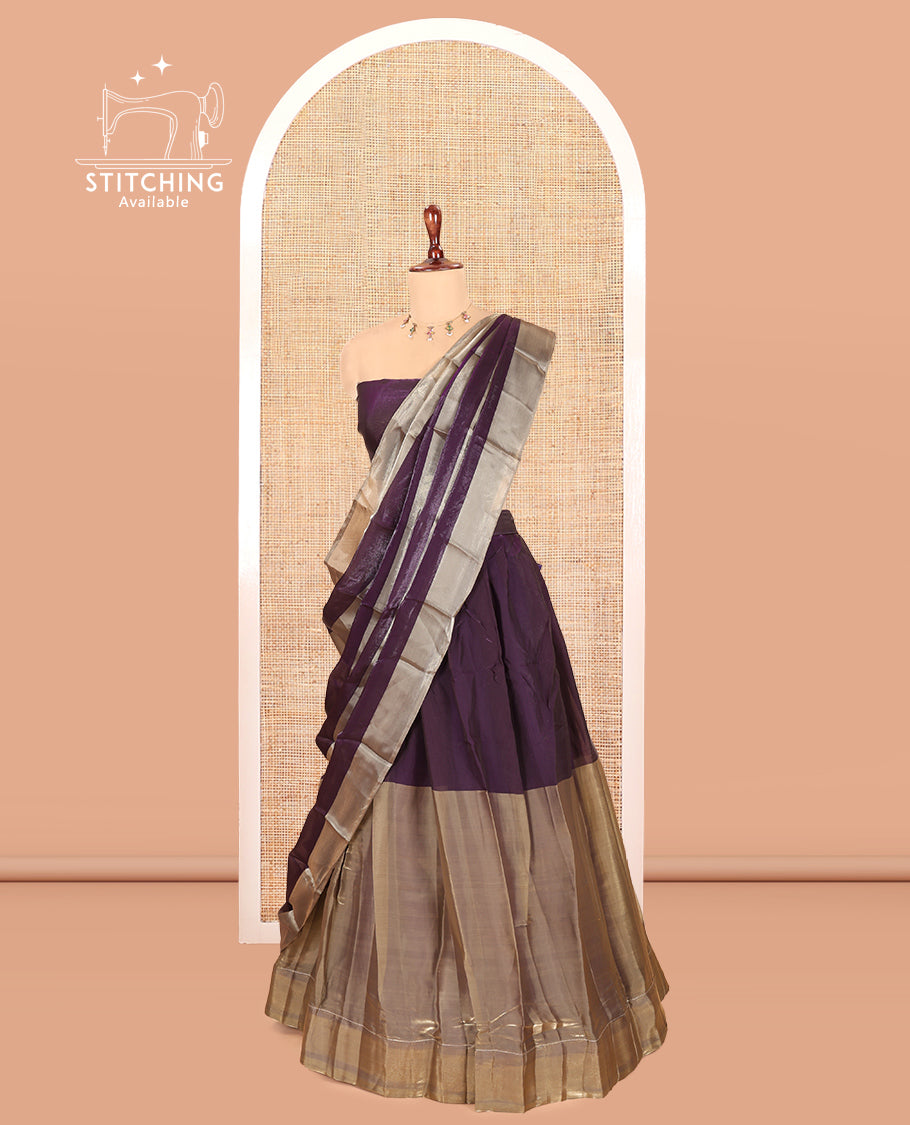 Dark Purple Velvet Organza Half-Saree