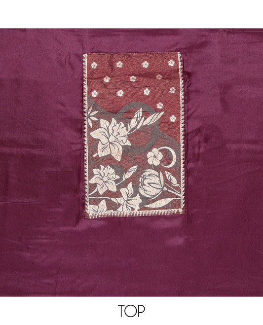 Purple chudidhar material set floral design top, plain bottom & floral design dupatta