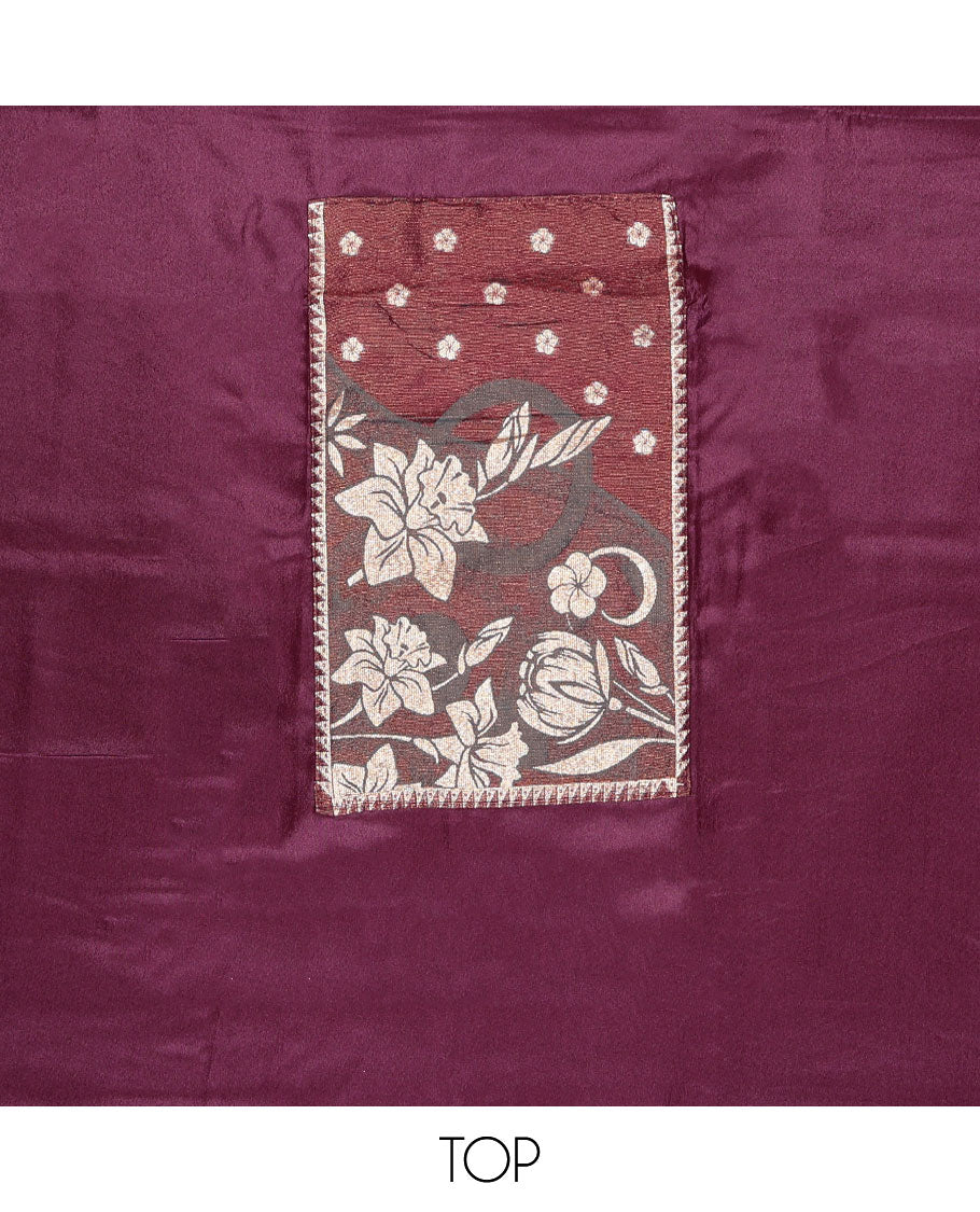 Purple chudidhar material set floral design top, plain bottom & floral design dupatta