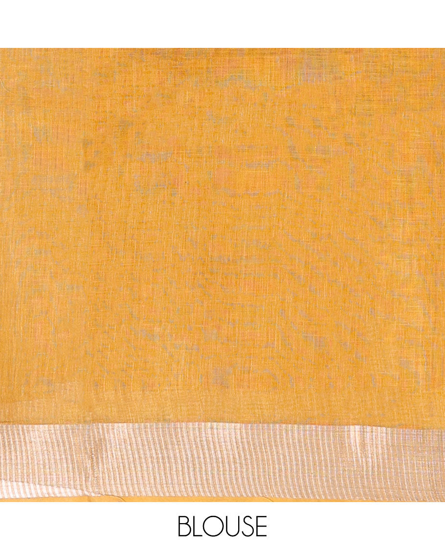 Mustard heart motifs linen saree with self zari border & striped zari pallu