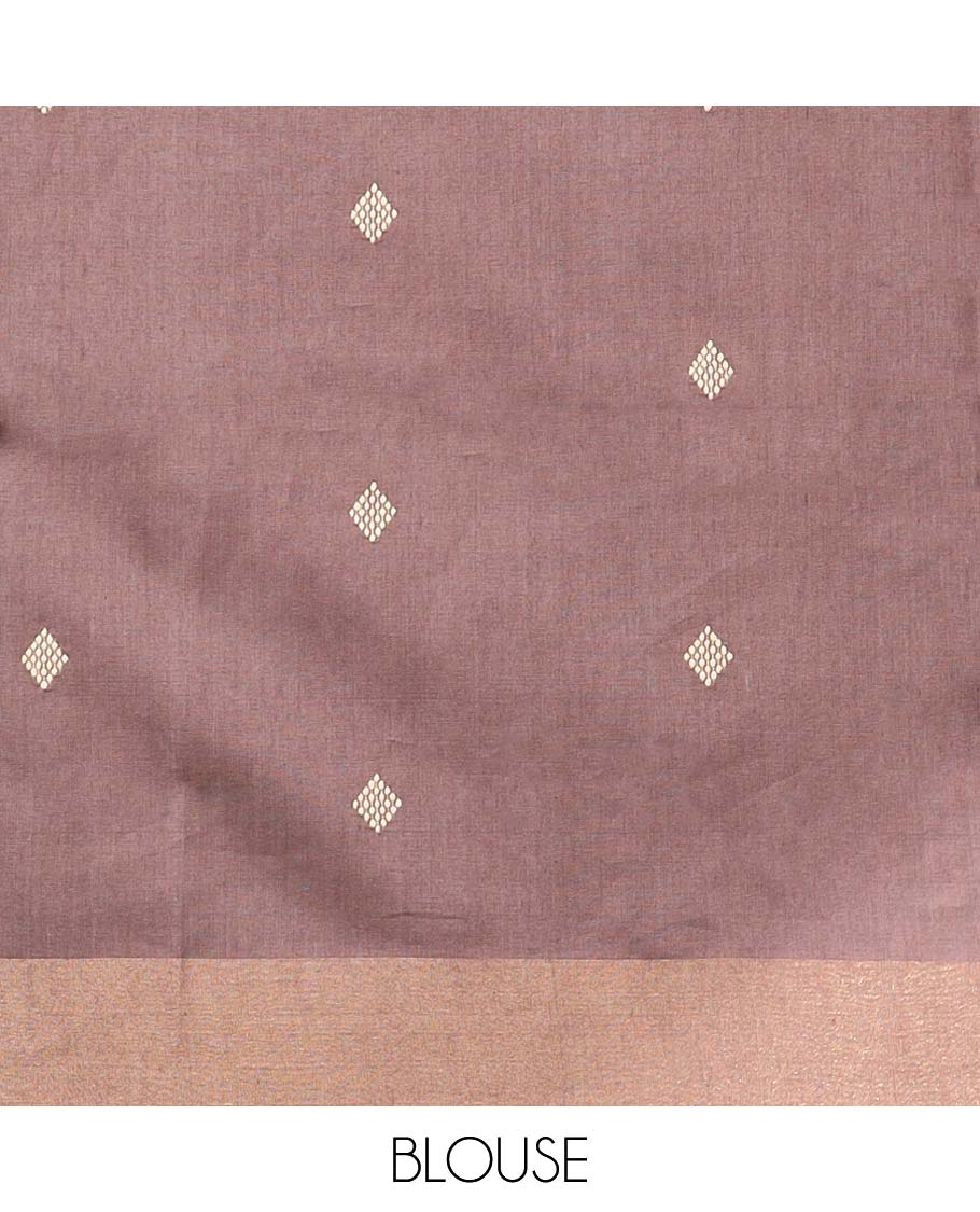 Brown wave design tussar silk saree with self-border & striped pallu