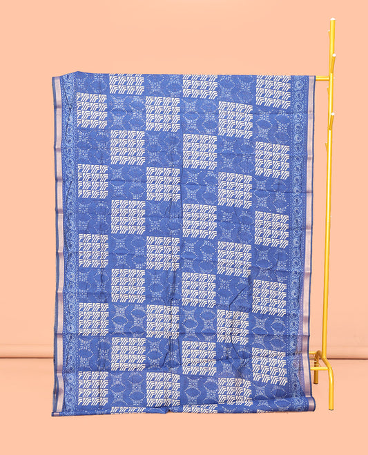 Green Mul Mul Cotton Saree, Elevated with Floral-Geometric Print, a Subtle Border, a Geometric-Printed Pallu, and a Matching Blouse
