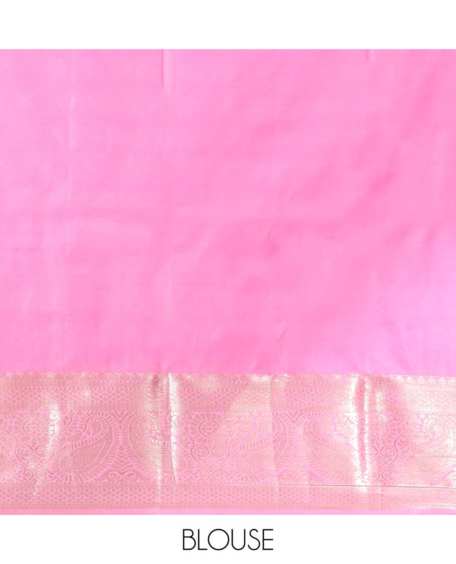 Green floral motifs gift saree with contrast paisley border & intricate zari design pallu