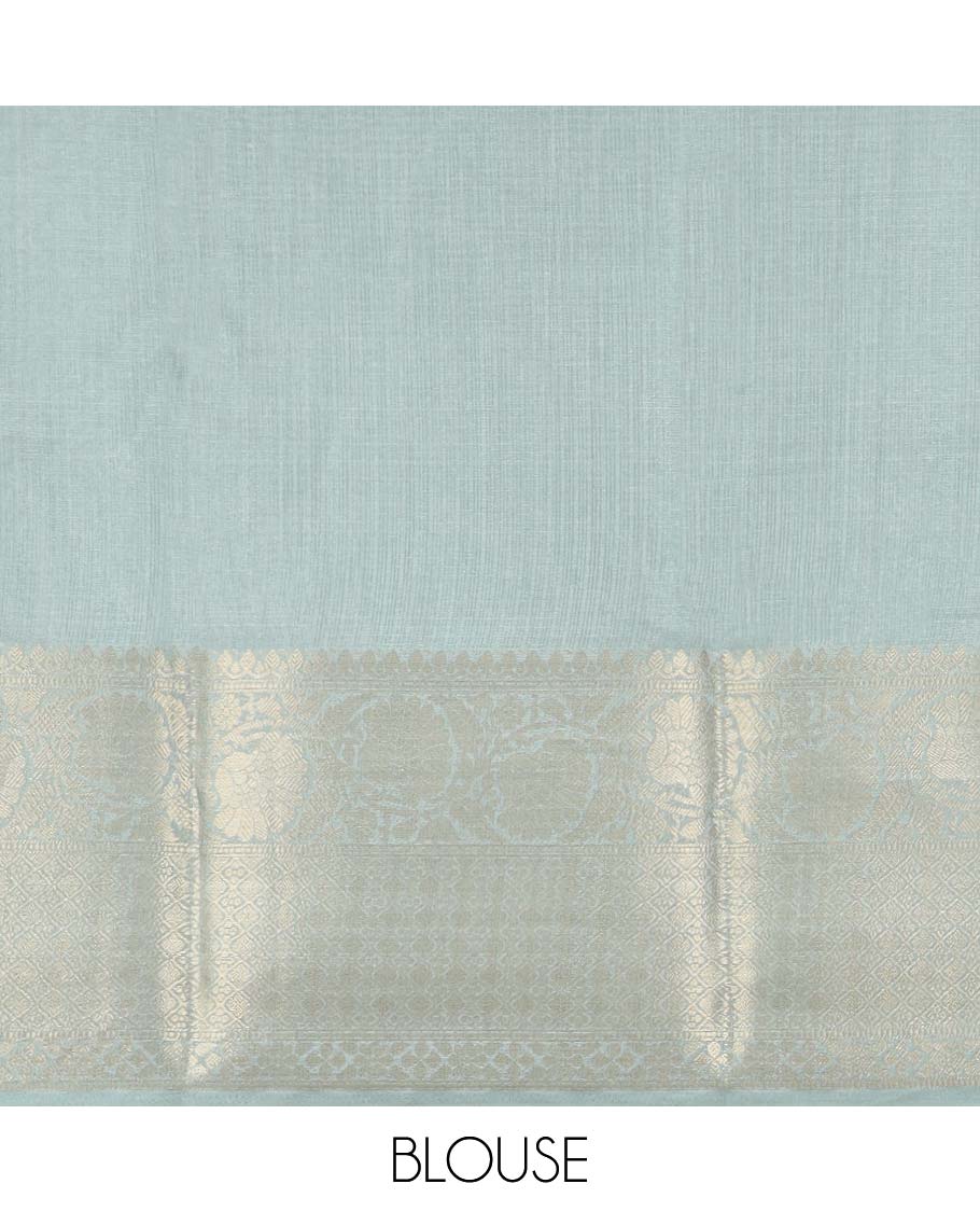 Light green kalamkari design kota doria saree with contrast zari border & kalamkari design pallu