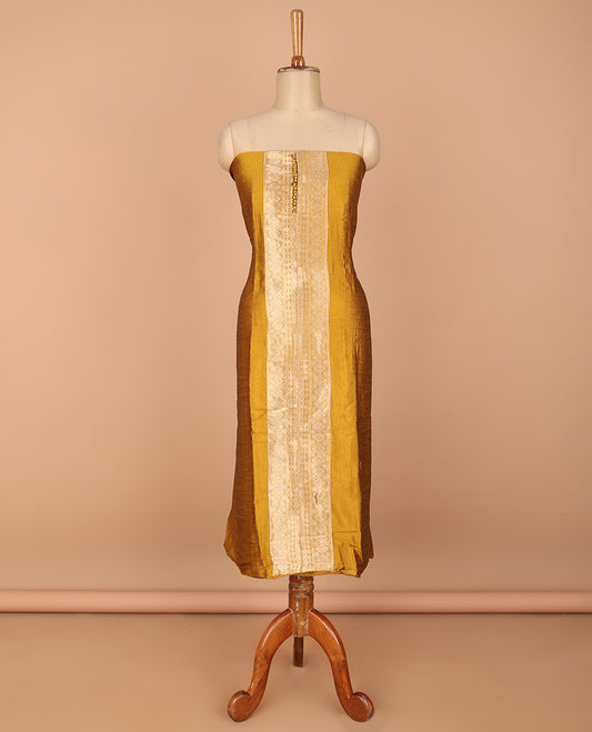yellow chudidhar material vichitra silk neck zari border with bum bum work , santoon material pants & double side border vichitra silk dupatta