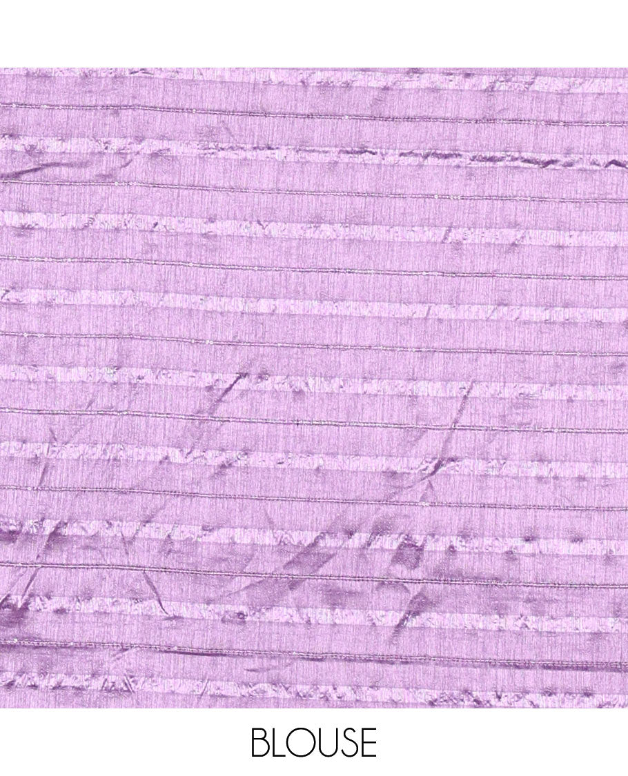 Borderless Lavender Vichitra Silk Saree, Elevated with Horizontal Stripes and Sequin Stripes, Paired with a Matching Blouse