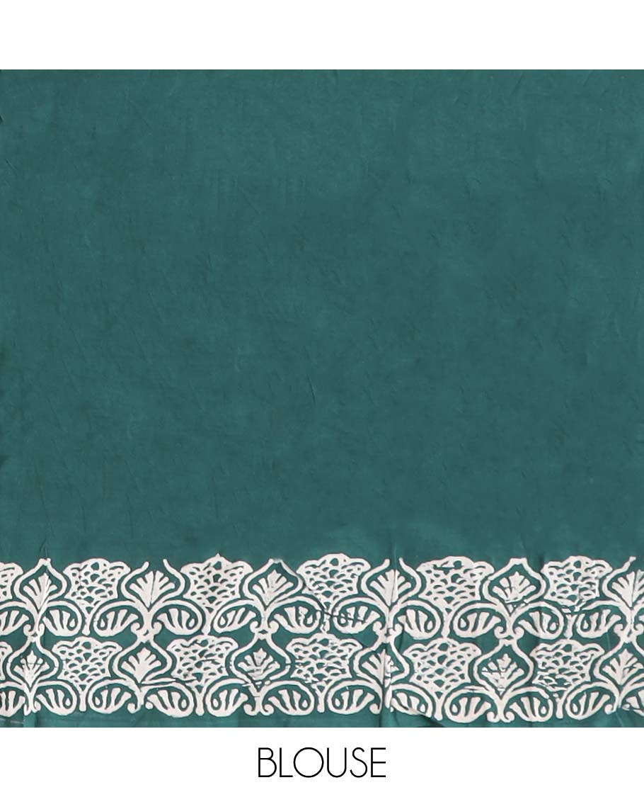 Borderless green bandhni style, floral design mul mul cotton with floral design pallu