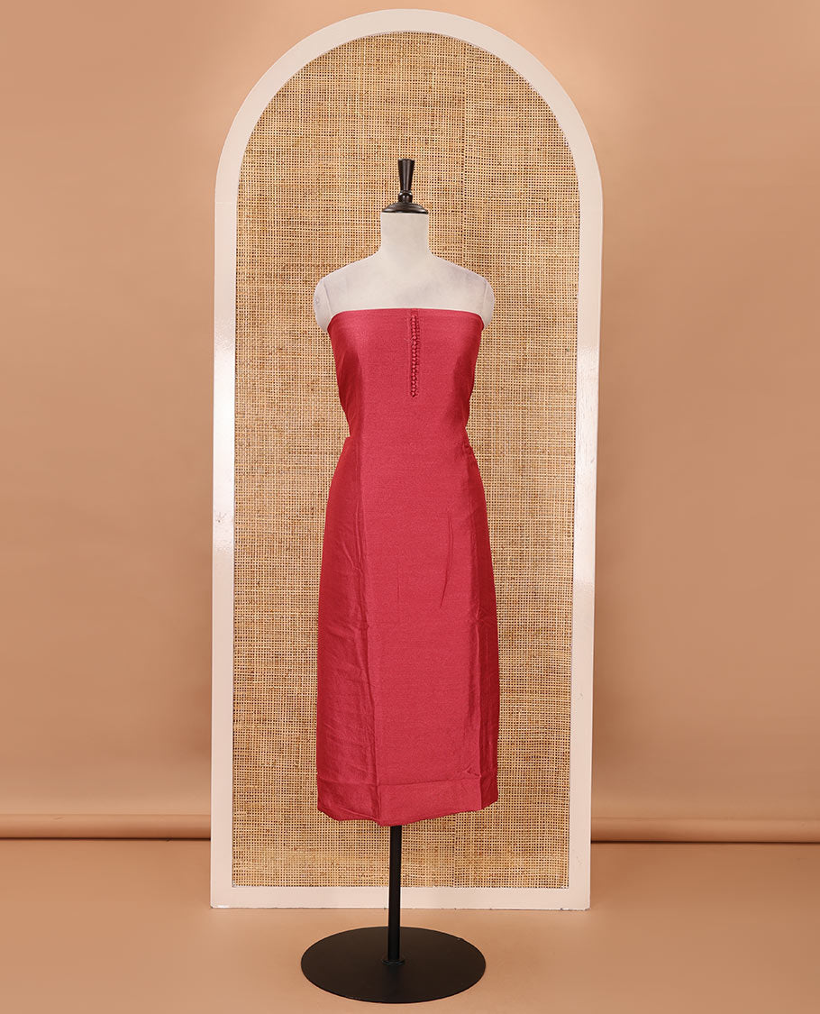 Dark peach material chudidar set, plain with neck work vichitra silk top, cotton bottom & baraso floral printed dupatta