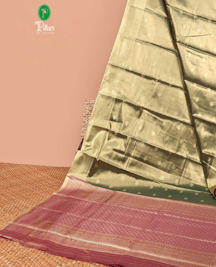 Green zari butta tissue saree with zari  brocade design of border &  brocadedesign of pallu