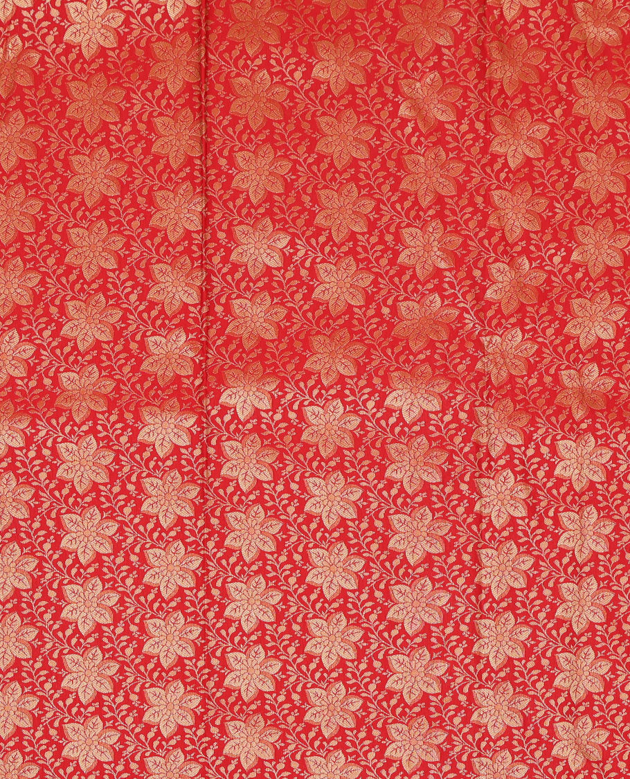 Red Art Silk Pavadai Material, Elevated with Jacquard Design, Contrast Traditional Zari Design Border, and a Contrast Blouse