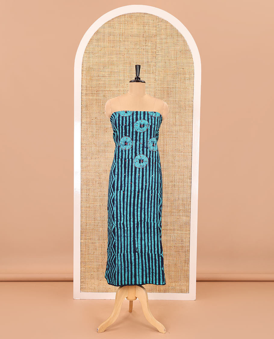 Ink blue material chudidar set, batik print, mirror work and kantha work cotton top, cotton bottom, and batik printed dupatta