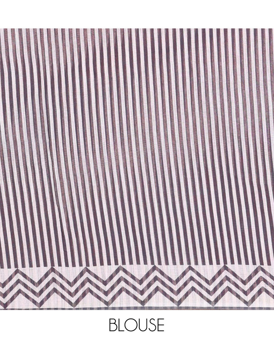 Pink-Yellow Linen Cotton Saree, Prettified with Ombre-Style Dyed with Mirror Work Across Its Body, Subtly Sparkled Scallop Thread Border, Pallu Steeped with Stripes and Mirror Work, and Paired with a Contrast Vertical Stripes Printed Blouse