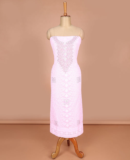 Baby  pink chudidhar material shifili with sequins, stone work , flower design top with crape material pants & chinnon material digital print print , mirror work dupatta