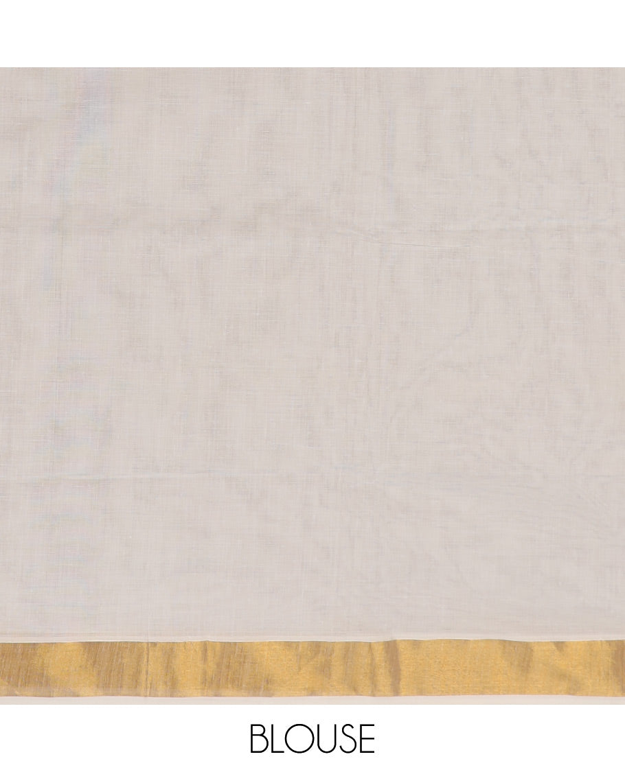 Cream zari buttas kerala saree, zari border & pallu of zari designs