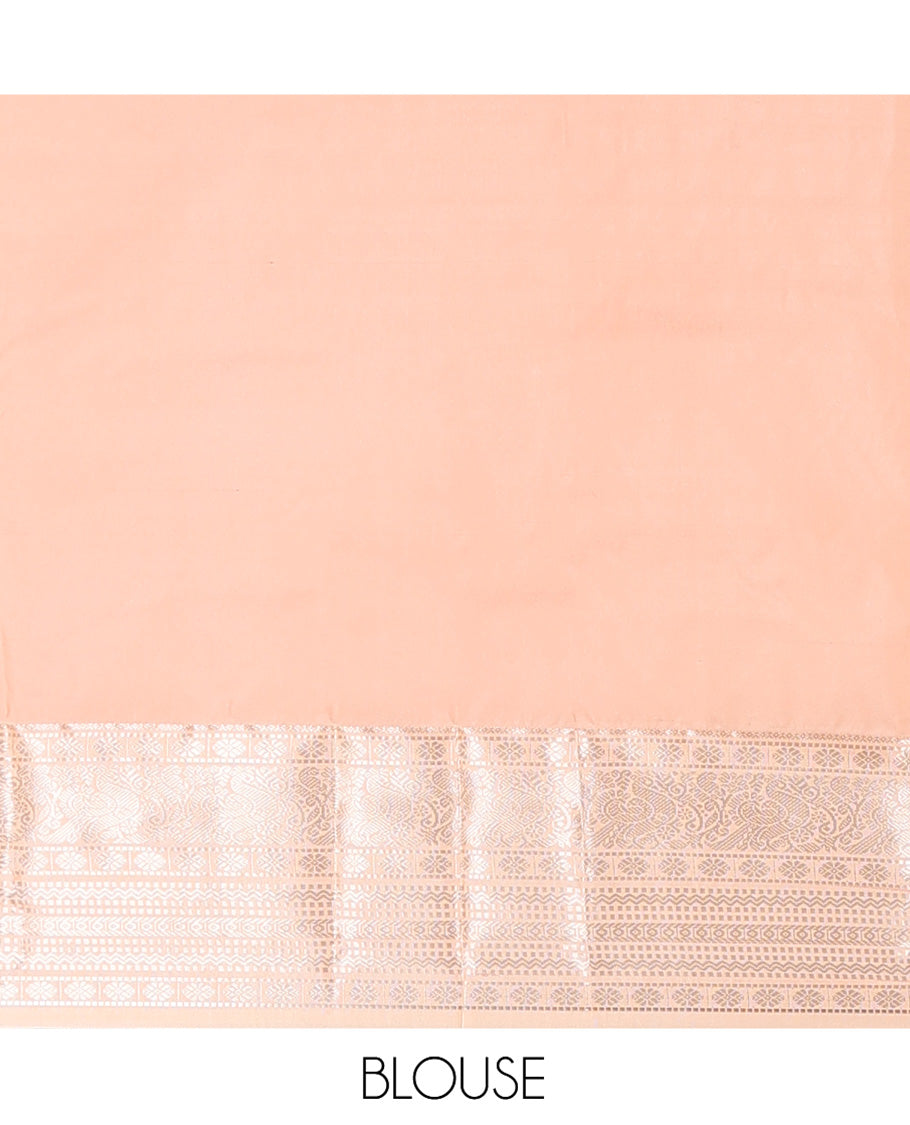 Blue Budget Silk Saree, Ornamented with Zari Buttas on Its Body, Complemented by a Contrast Traditional Zari Design Border, Intricate Jaal Pallu, and Paired with a Contrast Blouse