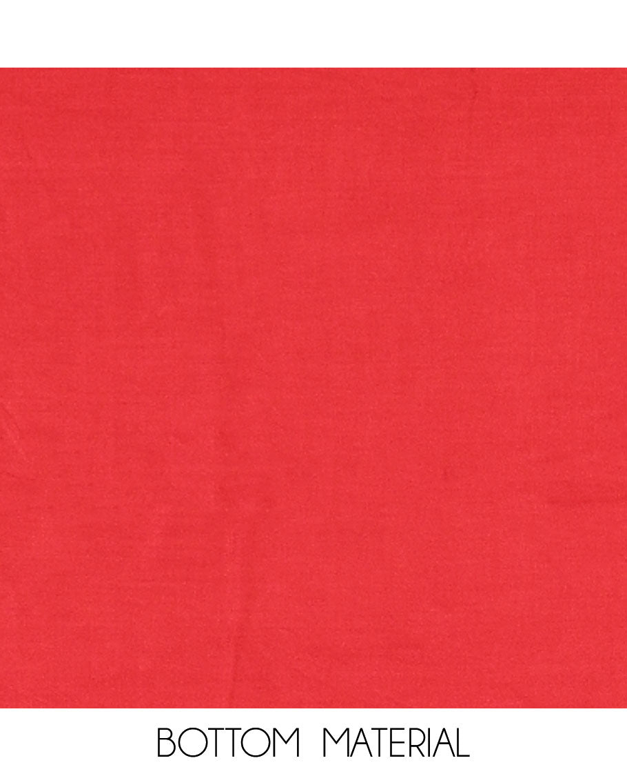 Rani pink pure cotton material chudidar set, floral print with french knot and bead work top, plain cotton bottom, and floral-geometric printed dupatta