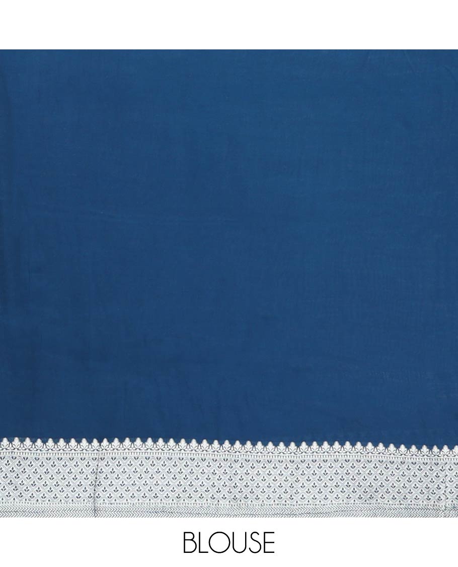 dark blue tree motifs dola silk saree with self intricate zari design border & floral jaal design pallu