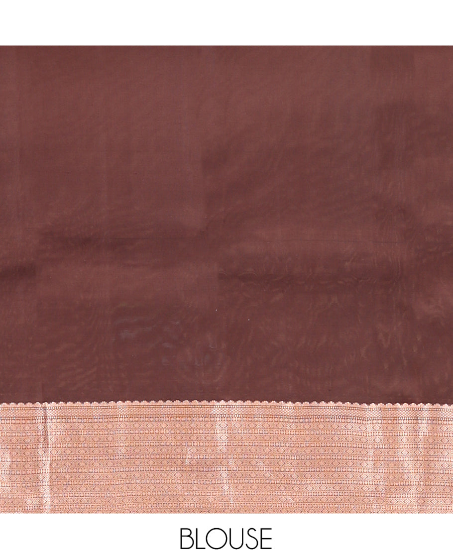 Brown Vasundhara Lite Silk Mix Saree, Elevated with Zari Butta and Stripes, a Thazampoo Rekku Traditional Border, Jaal Pallu, and a Matching Blouse