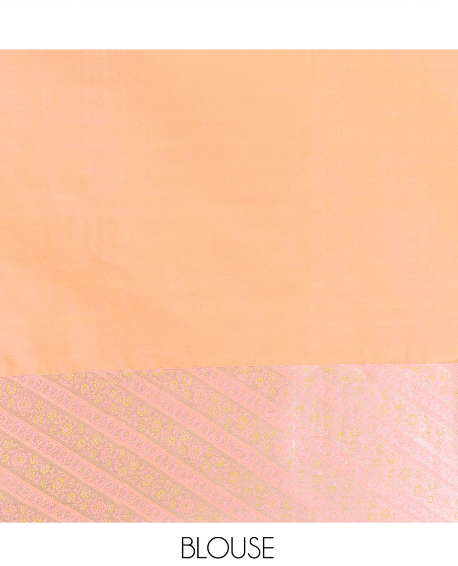 Yellow Budget Silk Saree, Sparsely Woven with Zari Buttas All Over Its Body, Complemented by Contrast Border of Floral-Paisley Designs, Beautifully Bedecked Pallu of Jaal Designs, and Paired with a Contrast Blouse