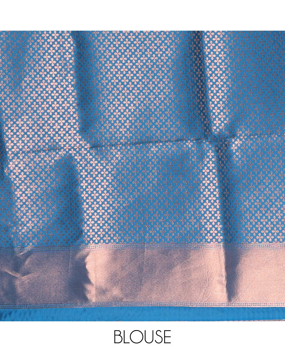 Blue paisley zari jacquard Kanchi tissue saree, zari border, pallu steeped with paisleys, and jacquard matching blouse