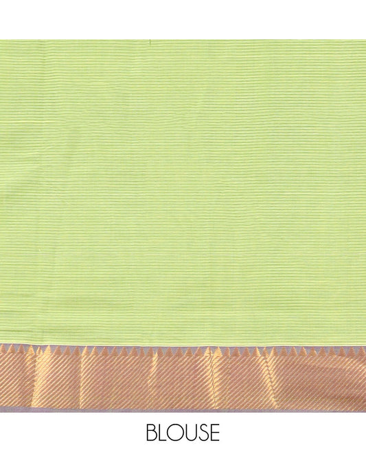 Green striped mangalagiri cotton saree with contrast zari design border & striped pallu