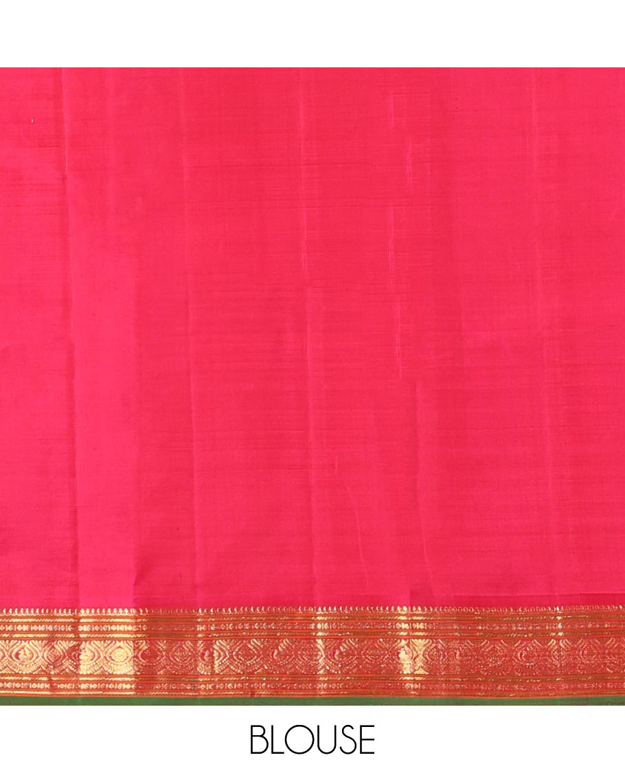 Maroon buttas kancheepuram silk saree with contrast border of sombu, banaras, paun designs & zari design pallu