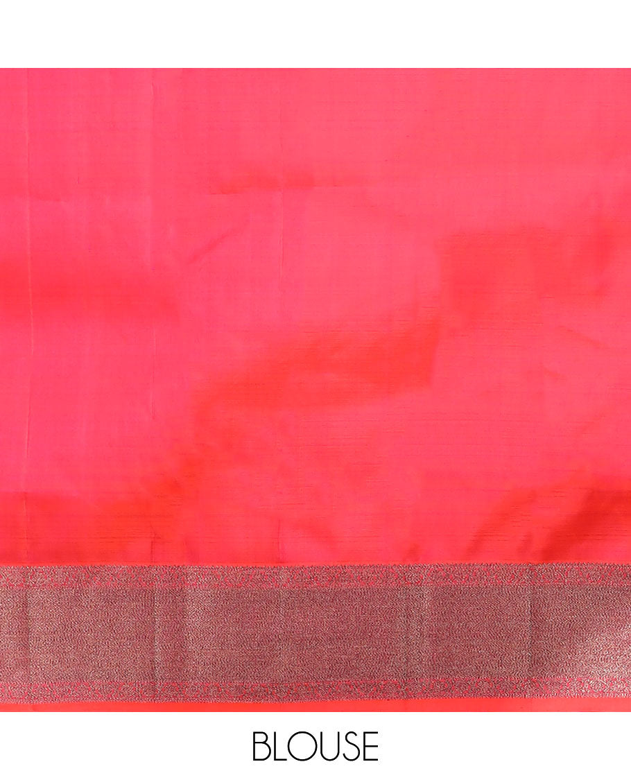 Pink round buttas kancheepuram silk saree with self zari design border & in tricate zari design border