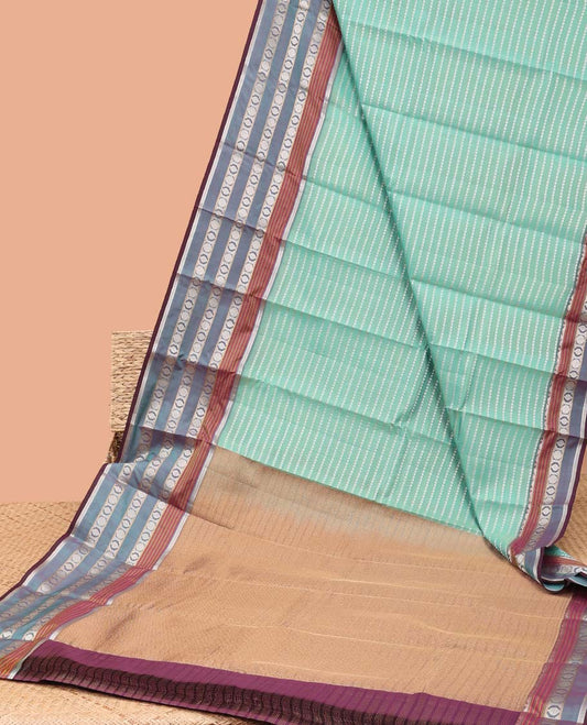 Blue striped floral design vasundhara elite silk saree with contrast traditional zari design border & intricate zari design pallu