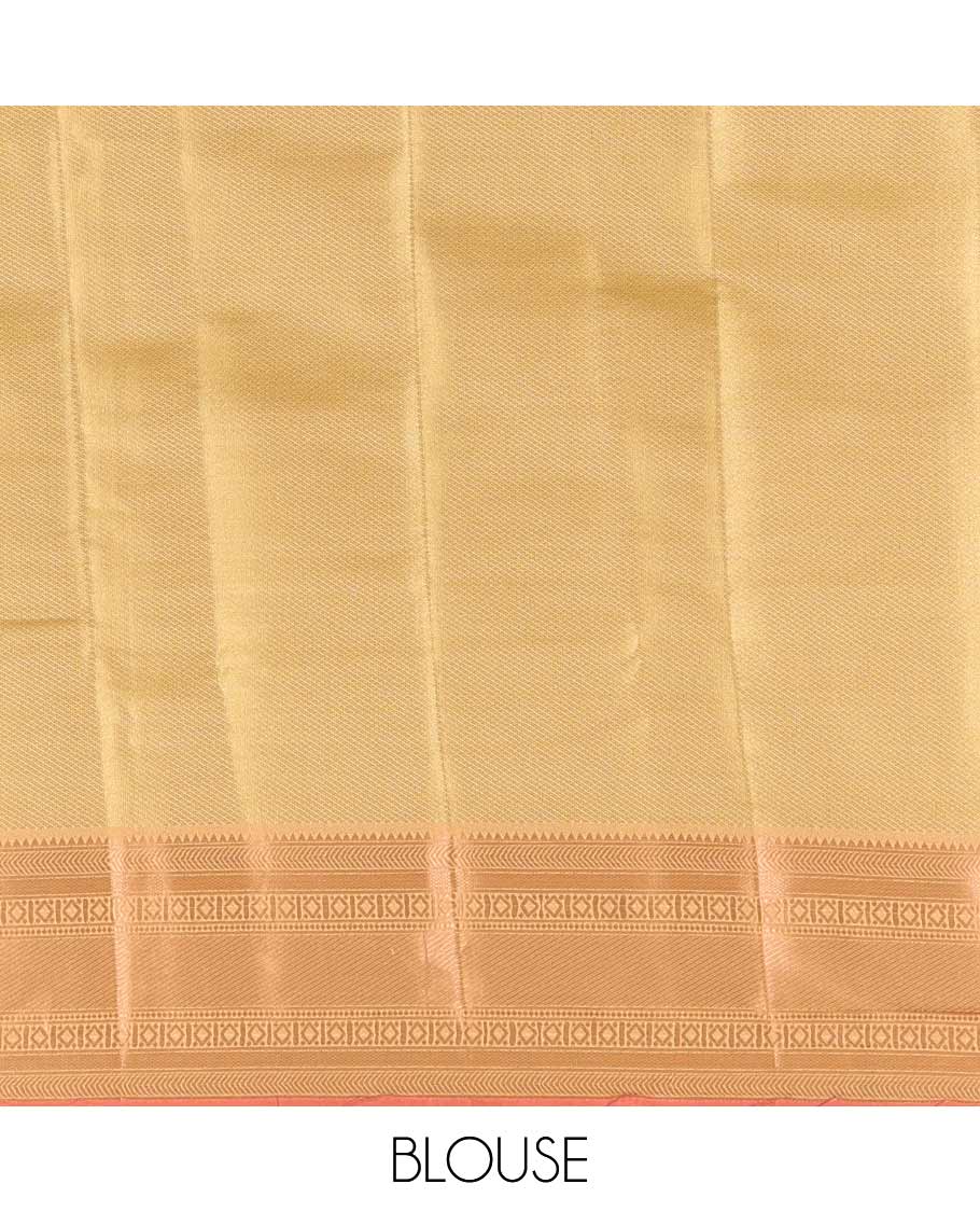 Navy blue rose motifs with zari jacquard Kanchi tissue saree, contrast traditional zari design border, gleaming pallu, and a contrast jacquard blouse