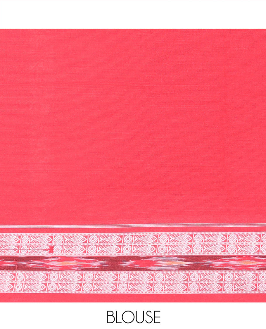 Orange Odisha Cotton Saree, Elevated with Buttas All Over the Body, Subtle Self-Border Steeped with Fish Motifs, Captivating Contrast Pallu of Unique Designs, and Paired with a Contrast Blouse