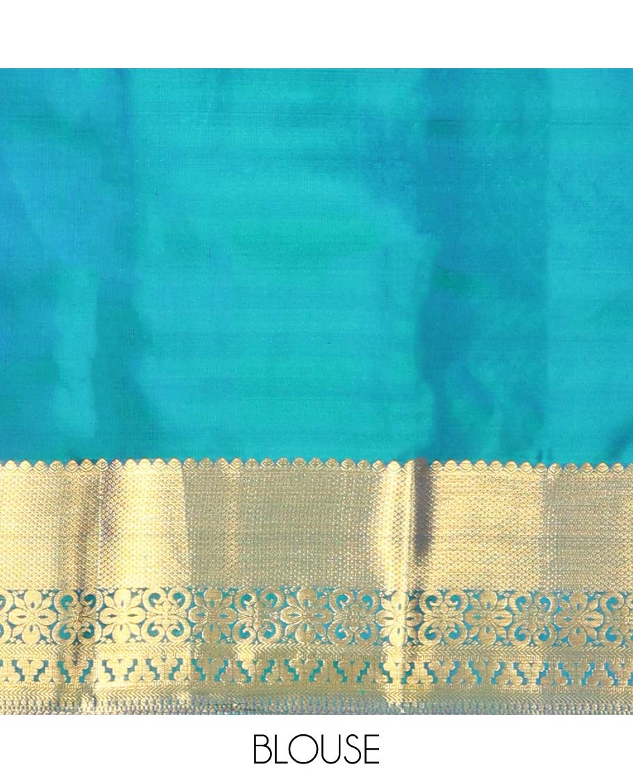 Green floral jacquard kancheepuram silk aree with self intricate zari border & argyle zari design pallu