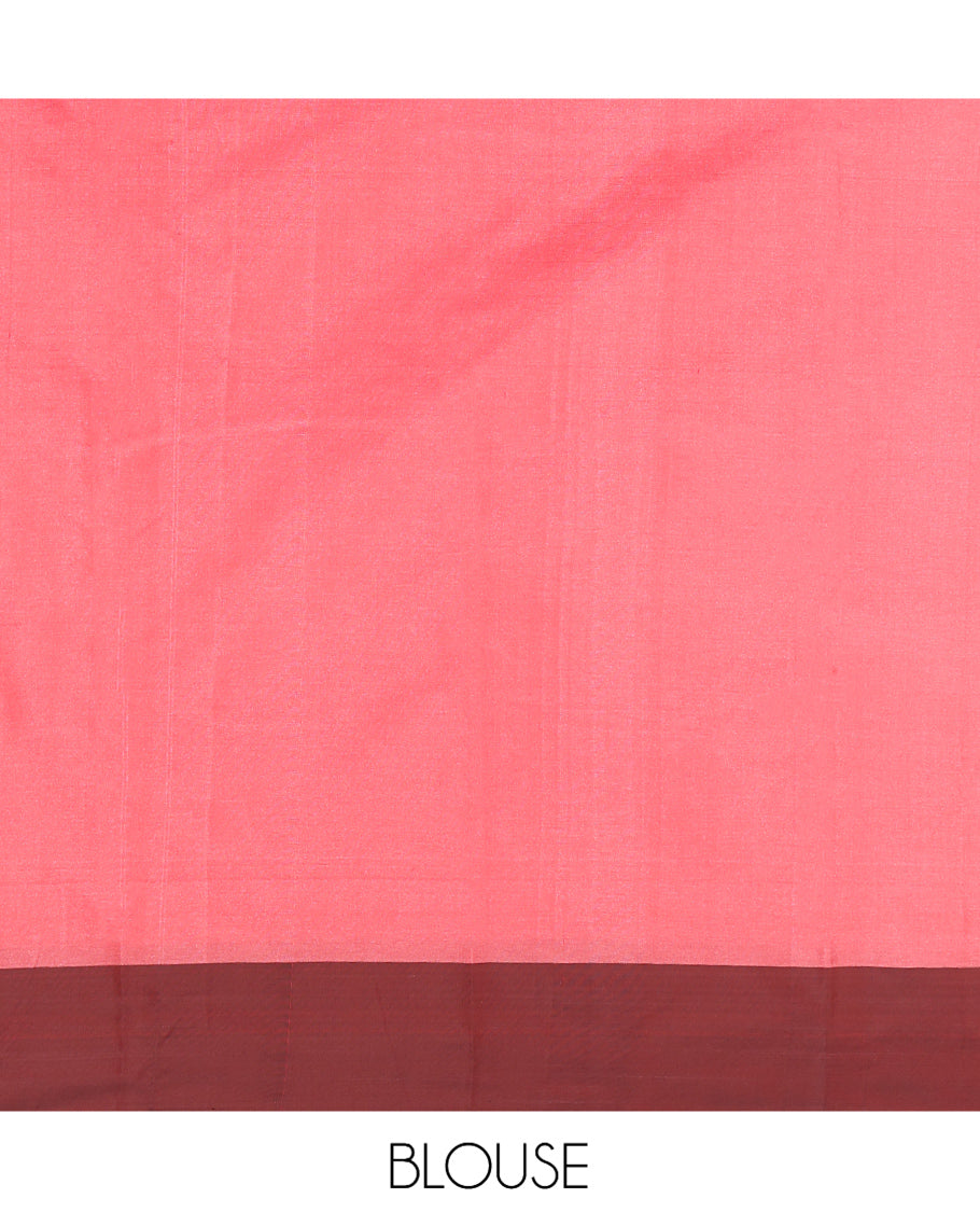 Dark Peach Zari Checked Arani Saree, Mesmerized with Zari Checks, a Contrast Traditional Border, Pallu of Zari Stripes, and a Matching Blouse