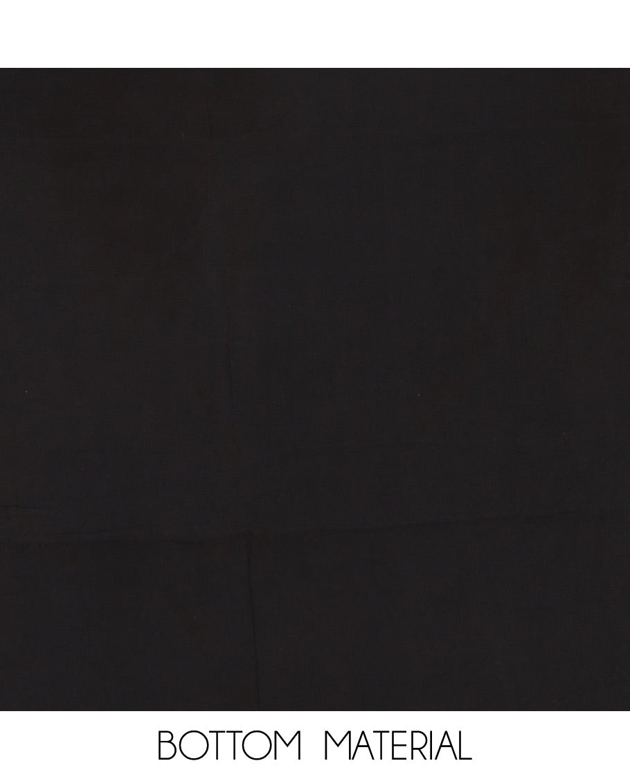 Black and red viscose georgette material churidar set, geometric shapes batik hand block printed top, plain bottom, and batik hand block printed dupatta