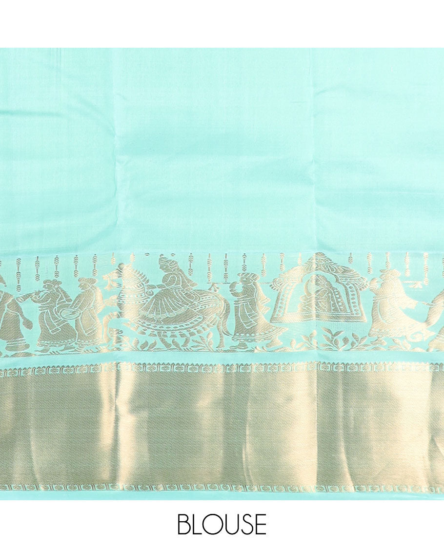 Sea blue silk saree with self border of wedding, banaras design & zari design pallu