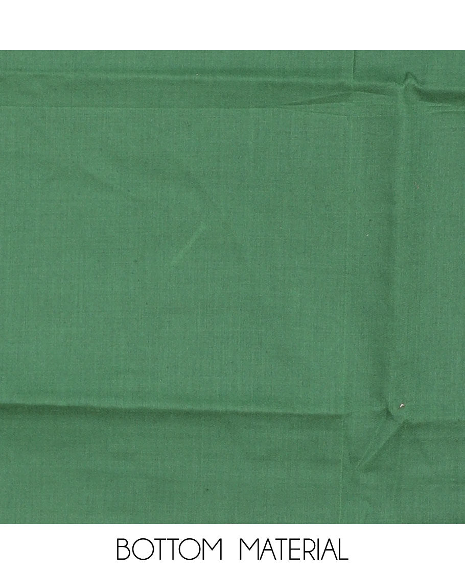 Green pochampally design flex cotton chudidhar material top with cotton pants & pochampally design dupatta