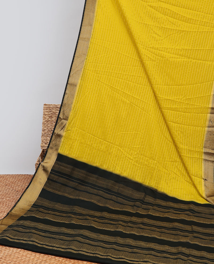 Yellow striped design  mysore silk saree with contrast striped zari border & striped zari pallu